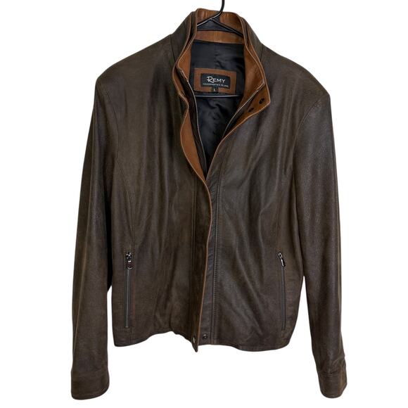 Remy Lambskin Leather Jacket Womens Large Brown Full Zip Snap Handcrafted USA - Picture 1 of 15